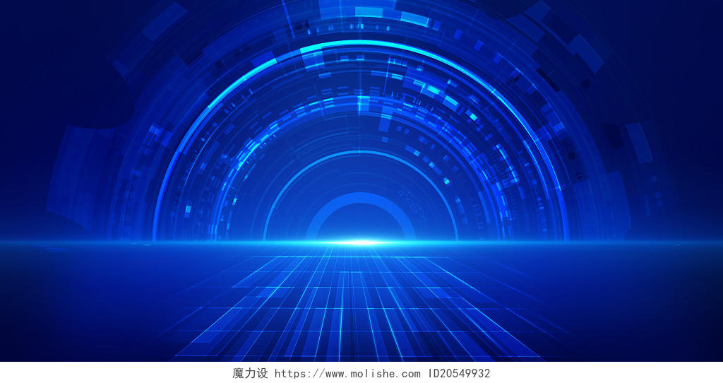 蓝色科技感光效科技齿轮科幻网络智能地平线纹理背景